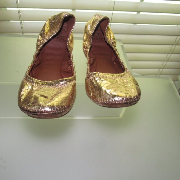 Lucky Brand Emmie Metallic Snake‑Embossed Foldable Ballet Flats – Size 7.5M Boho - Picture 2 of 7